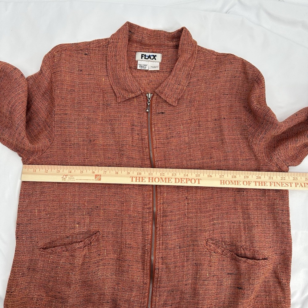 Flax Linen Sz S Orange Tweed Zip Front Jacket Collared Oversized Lagenlook‎ - Picture 7 of 9